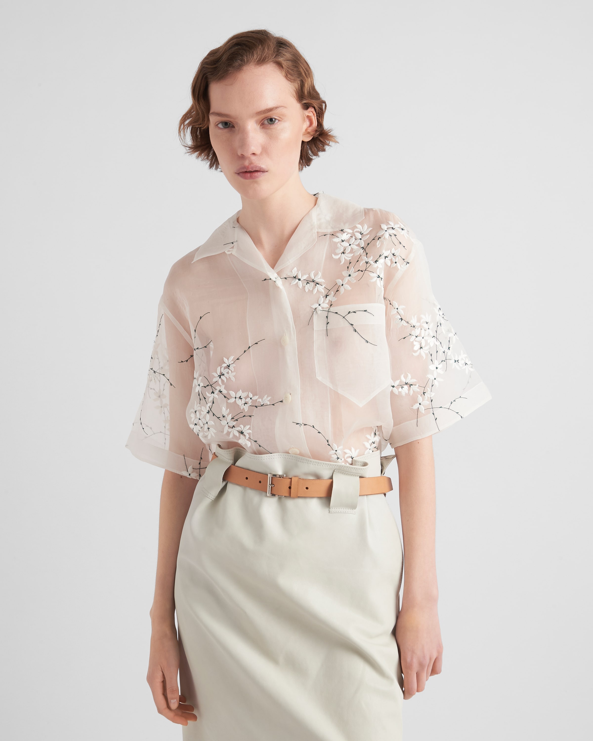 ワンピース PRADA Embroidered chambray shirt dress Prada Embroidered Chambray Shirt Dress for Women