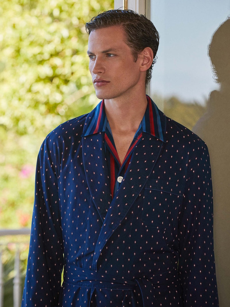 Men's Dressing Gown Nelson 96 Cotton Batiste Navy - 3
