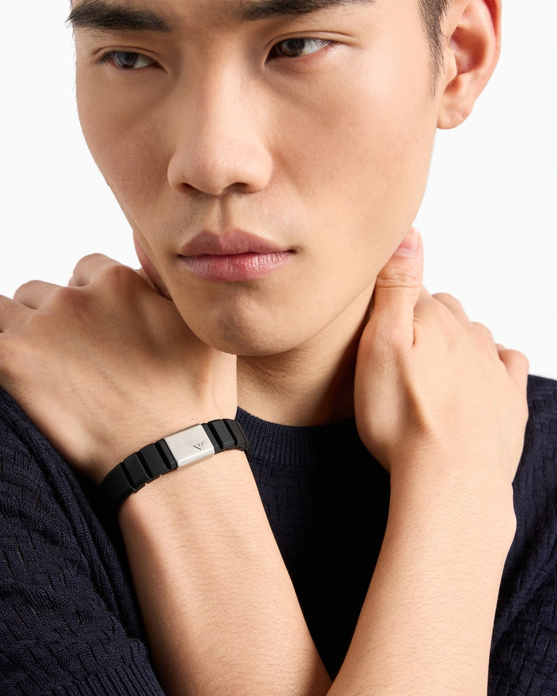 EMPORIO ARMANI BLACK SILICONE AND STAINLESS STEEL ID BRACELET outlook