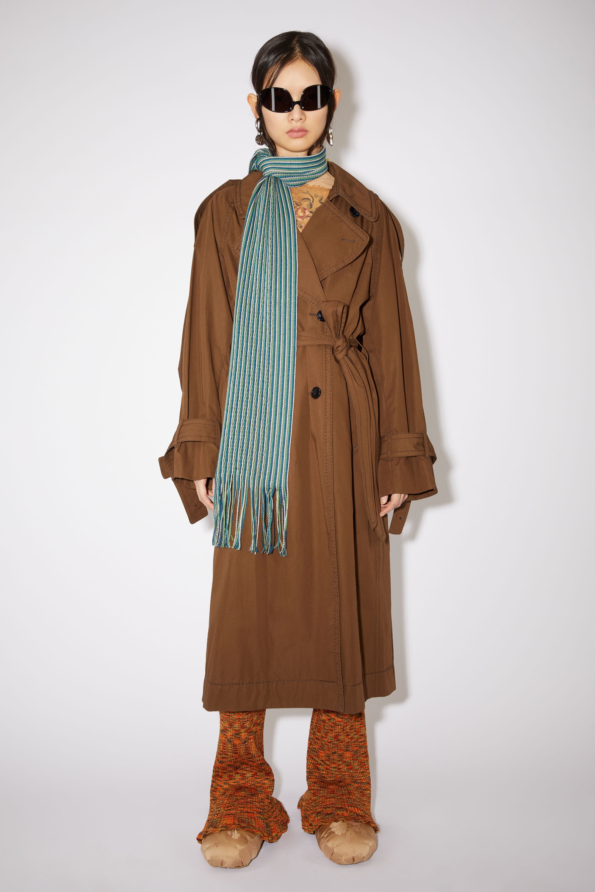 Striped long slim scarf - Petrol blue/green/white - 2