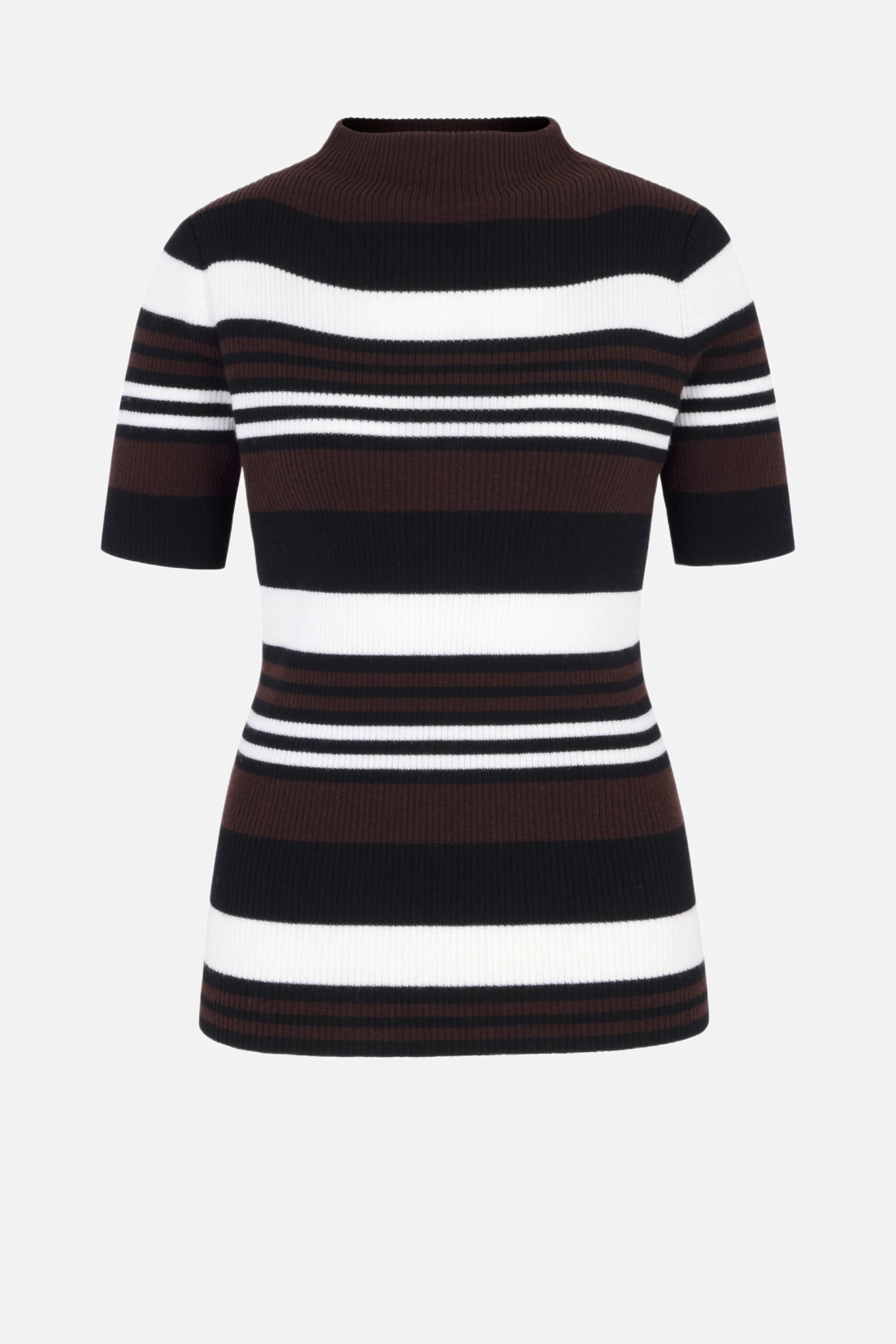 Toma Knit Top in Brown, Black & White Merino Wool - 1