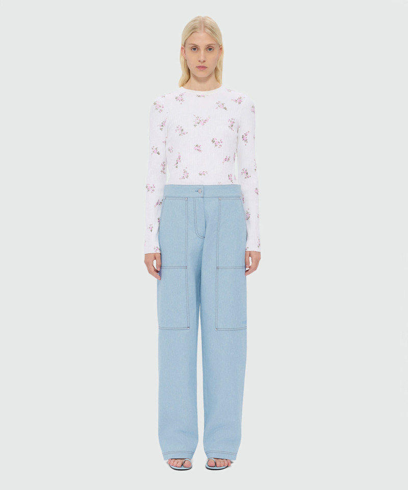 MSGM Oversized raw denim trousers with contrast stitching and metal rivets outlook