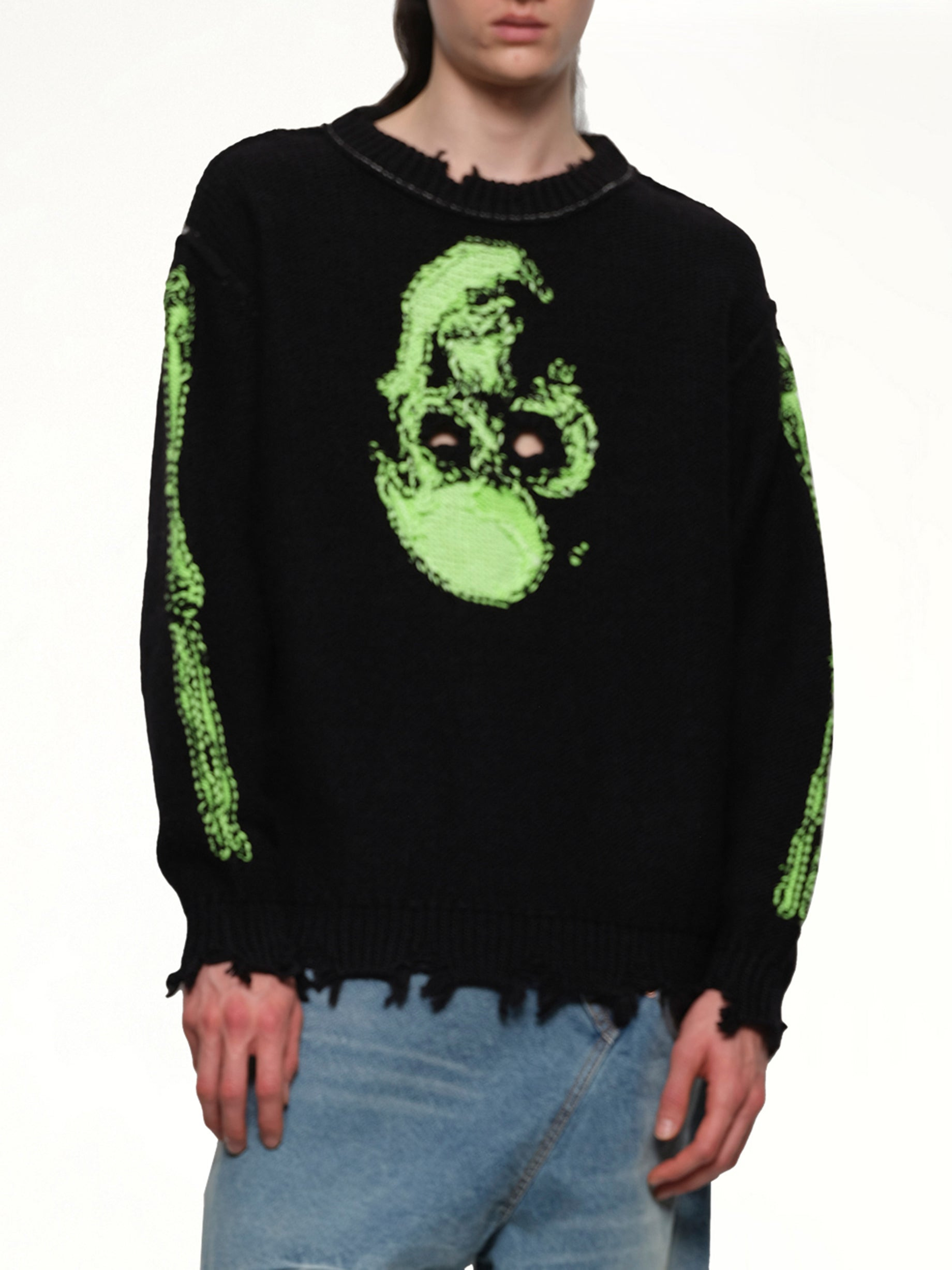 Glow-In-The-Dark Skull Knit Pullover in Black - 6