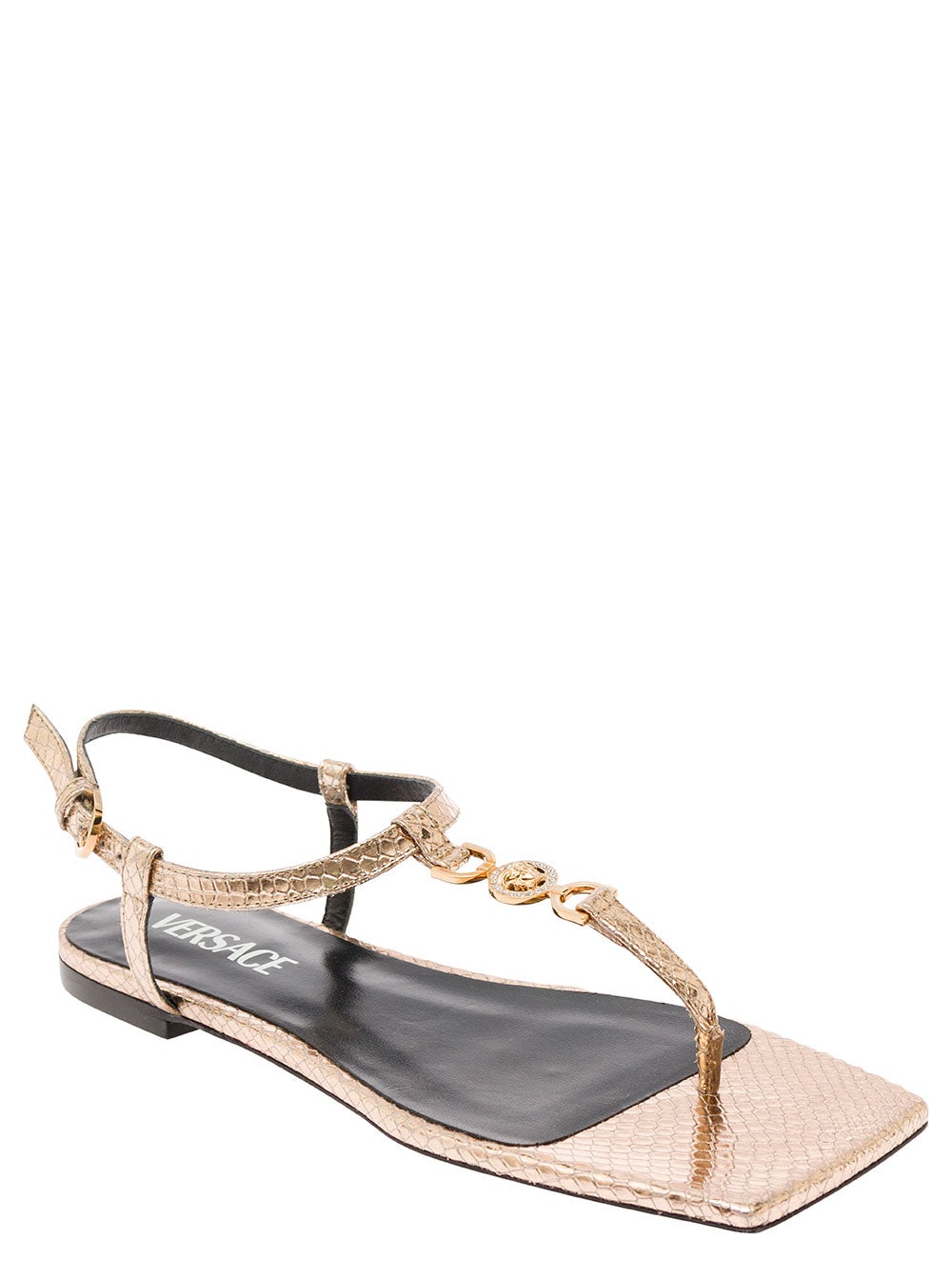 Versace Women 'Medusa '95' Gold-Colored Low Sandals With Logo Detail In Snake-Printed Leather Woman - 2