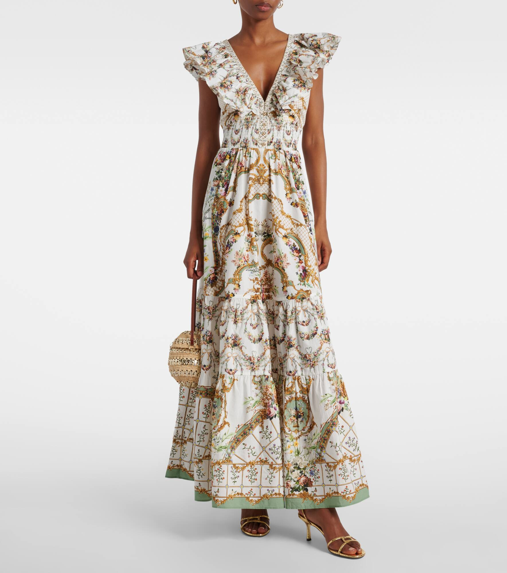 Floral ruffled cotton maxi dress - 2