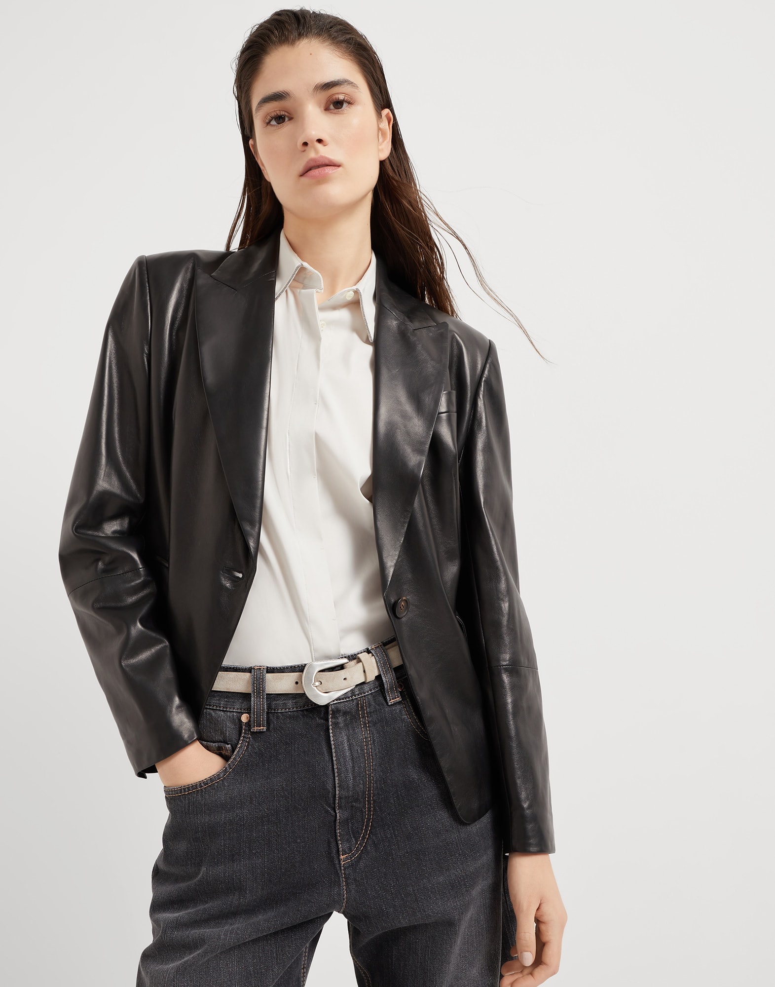 Nappa leather blazer with monili - 4