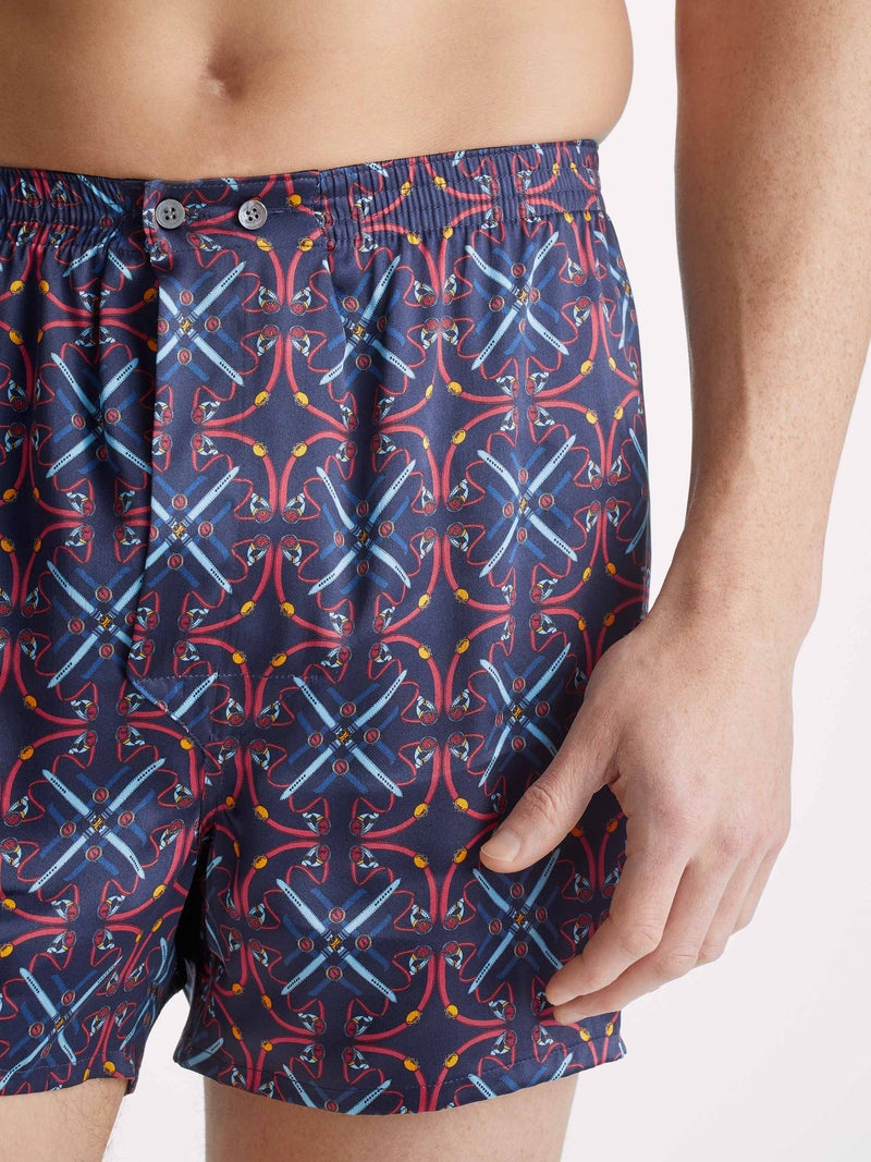 Men's Classic Fit Boxers Brindisi 93 Silk Satin Navy - 2