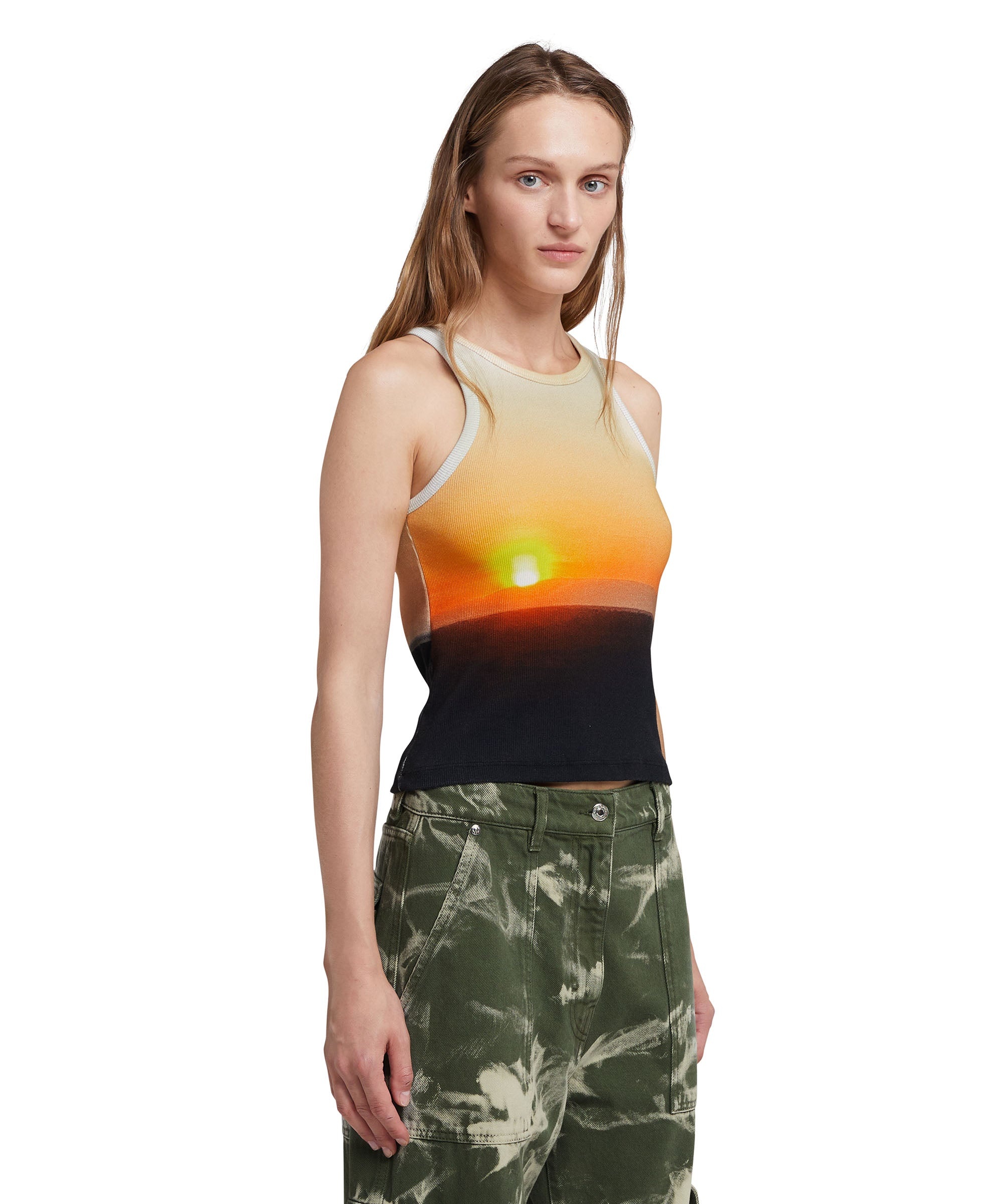 Ribbed jersey tank top with "Tanzanian sunset" print - 4