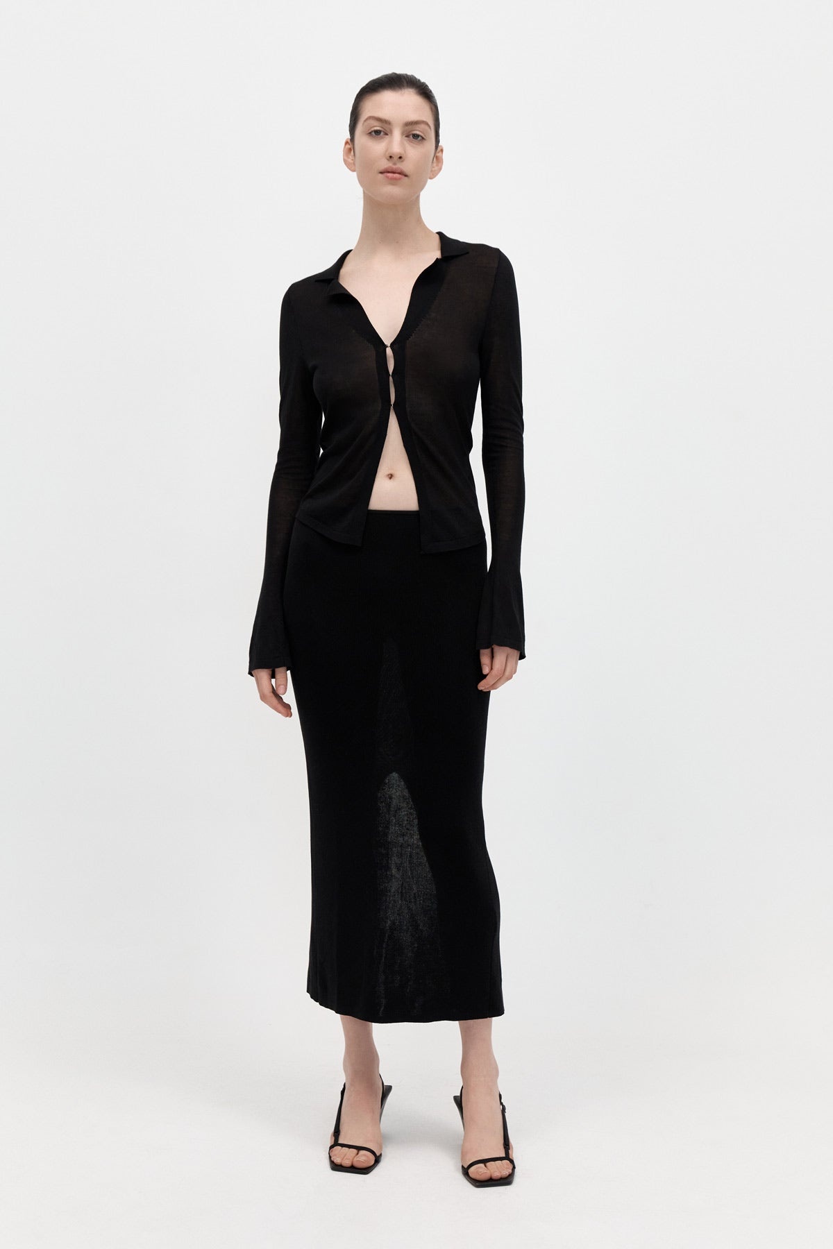 Low Waist Knit Skirt - Black - 1