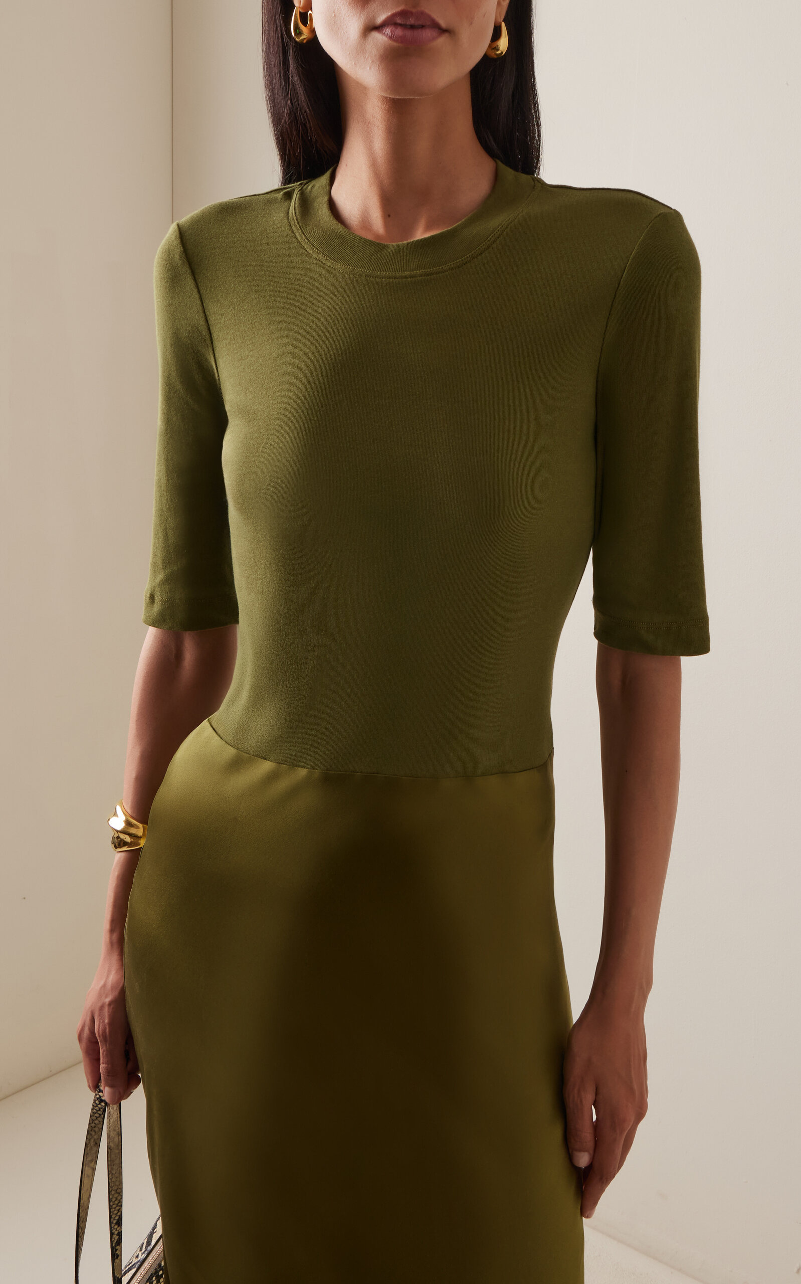 Cotton Jersey T-Shirt Dress olive - 3