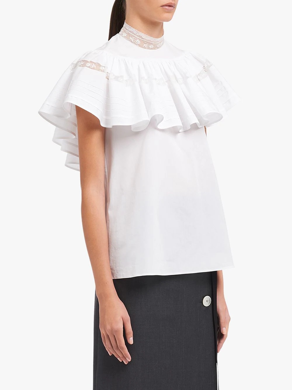 ruffle-panel lace-trim blouse - 3