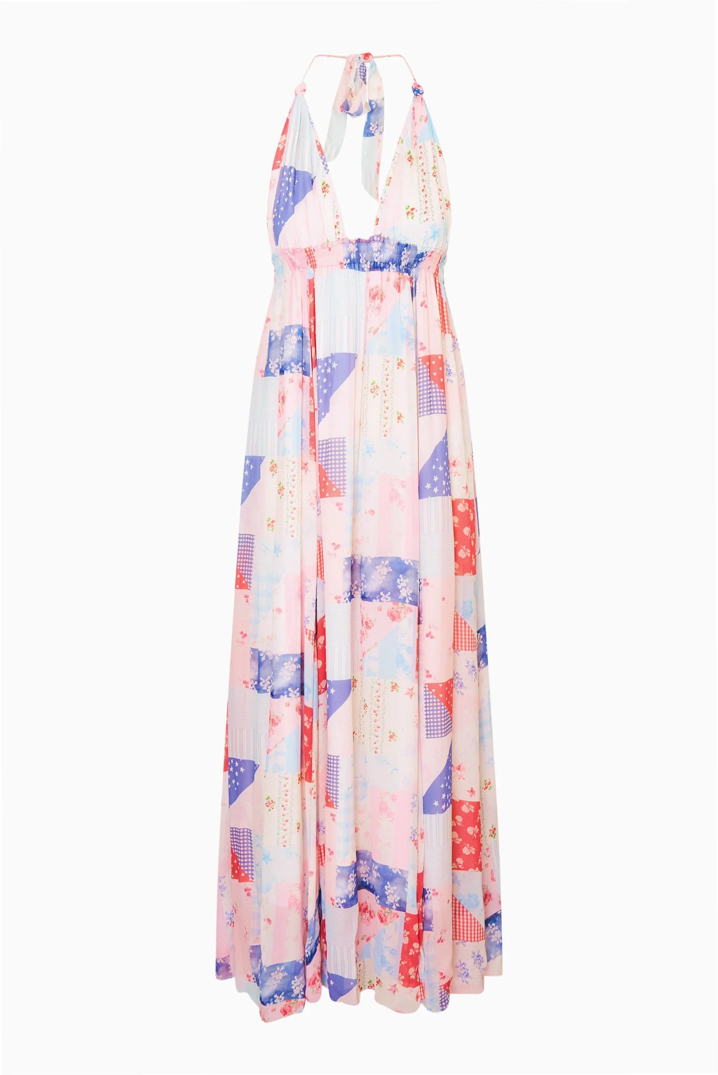 Fancy Patchwork Halter Maxi Dress - 1