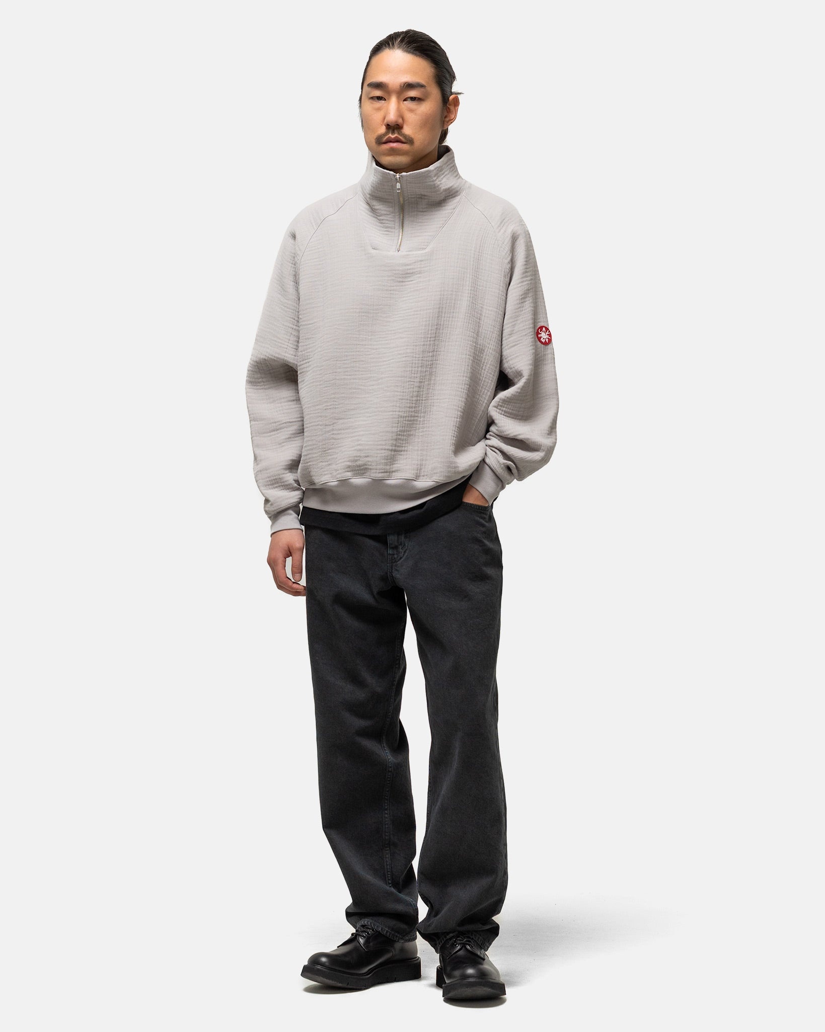 Layered Gauze Half Zip Grey - 2