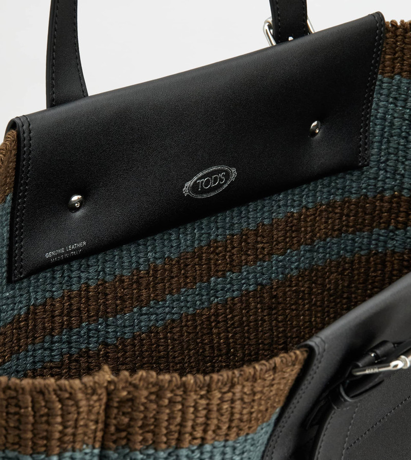 SHOPPING BAG IN CORD AND LEATHER MEDIUM - BLACK, BROWN, BLUE 4