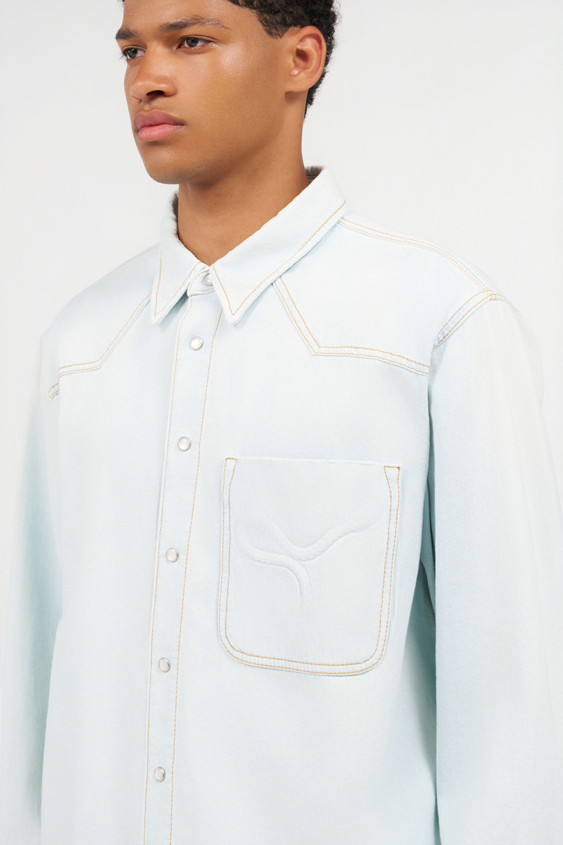 Light Blue Denim Shirt With Contrast Stitching 6