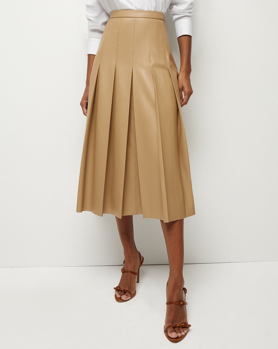 HERSON VEGAN LEATHER PLEATED MIDI SKIRT - 3