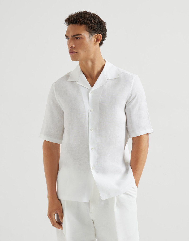Linen easy fit short sleeve shirt with camp collar 4