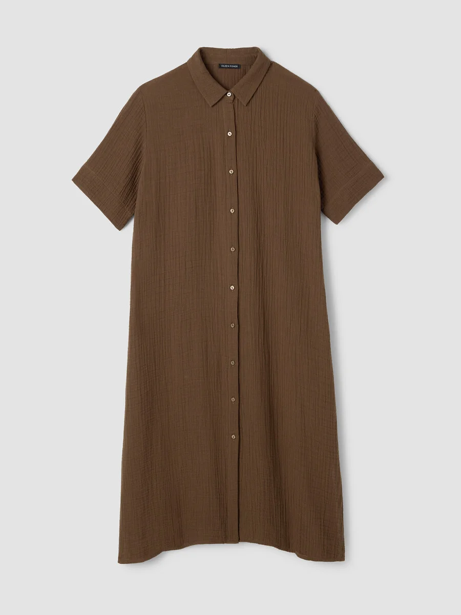Organic Cotton Lofty Gauze Classic Collar Shirtdress - 1