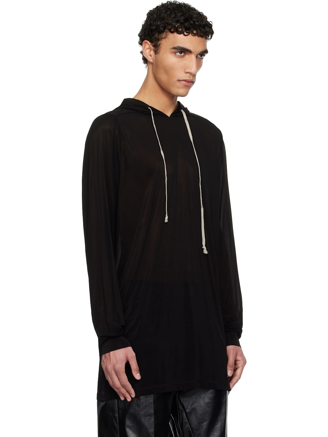 Black Hollywood Stretch Cupro Jersey Hoodie - 2