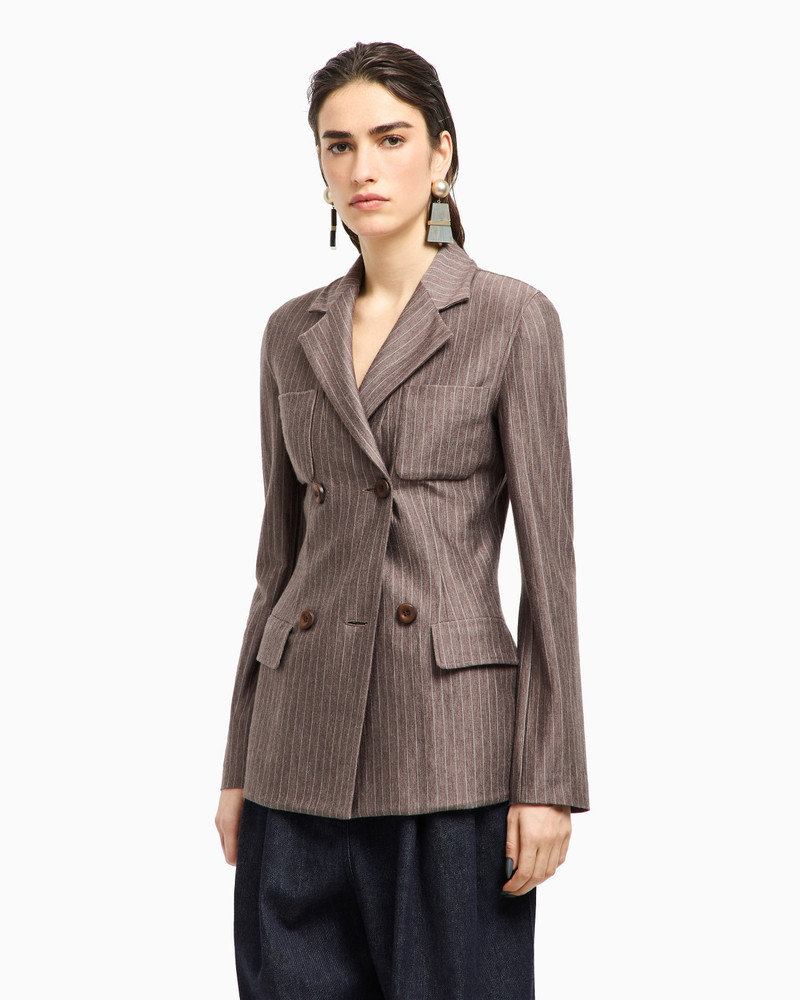 GIORGIO ARMANI PINSTRIPED CASHMERE JERSEY AND SILK DOUBLE-BREASTED JACKET outlook