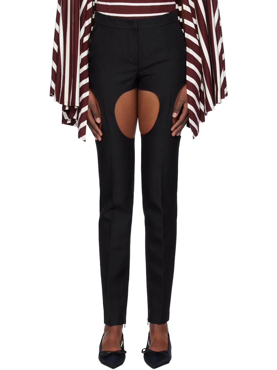 Black Cutout Point Skinny Trousers - 1