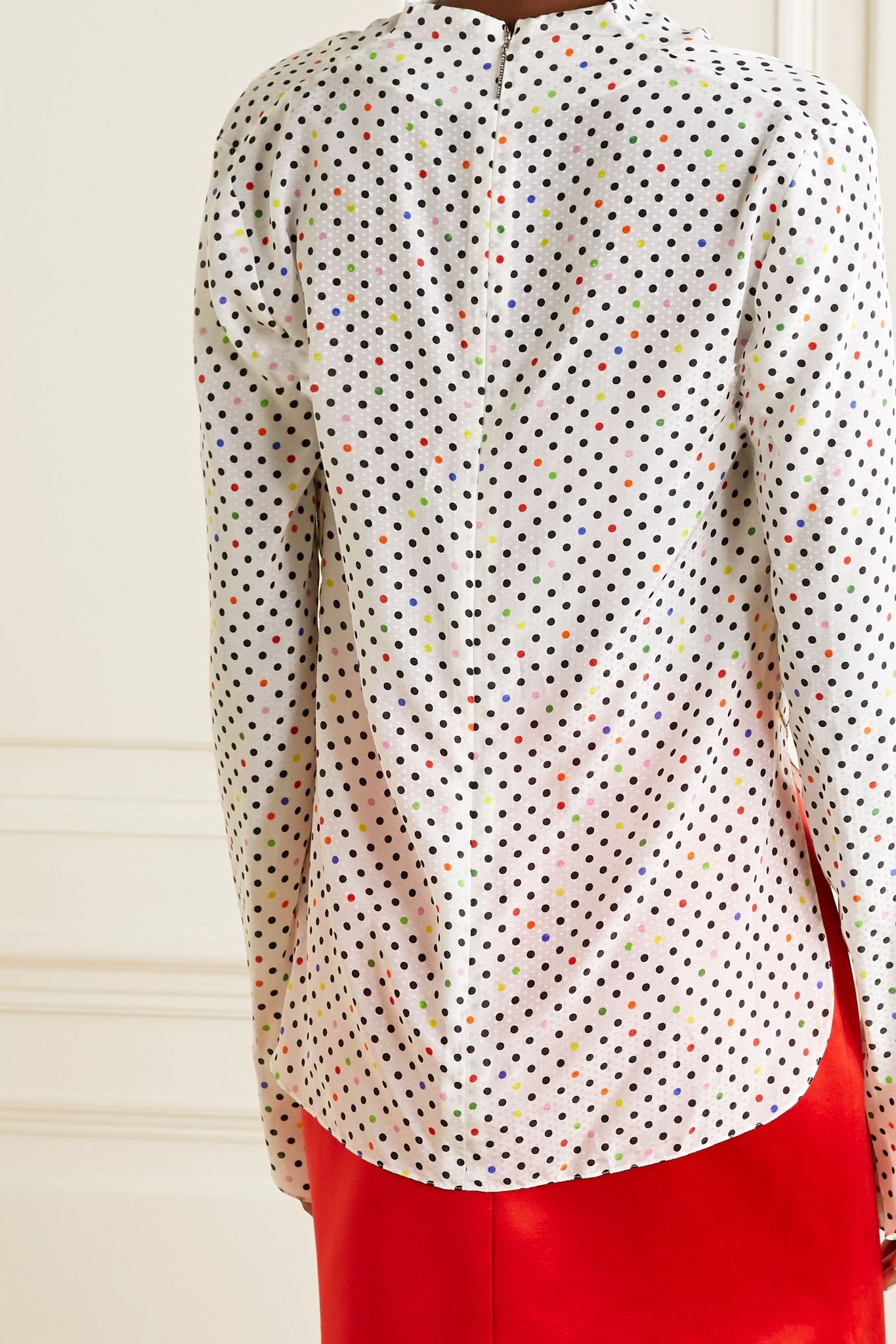 Draped polka-dot cotton and silk-blend jacquard blouse - 3