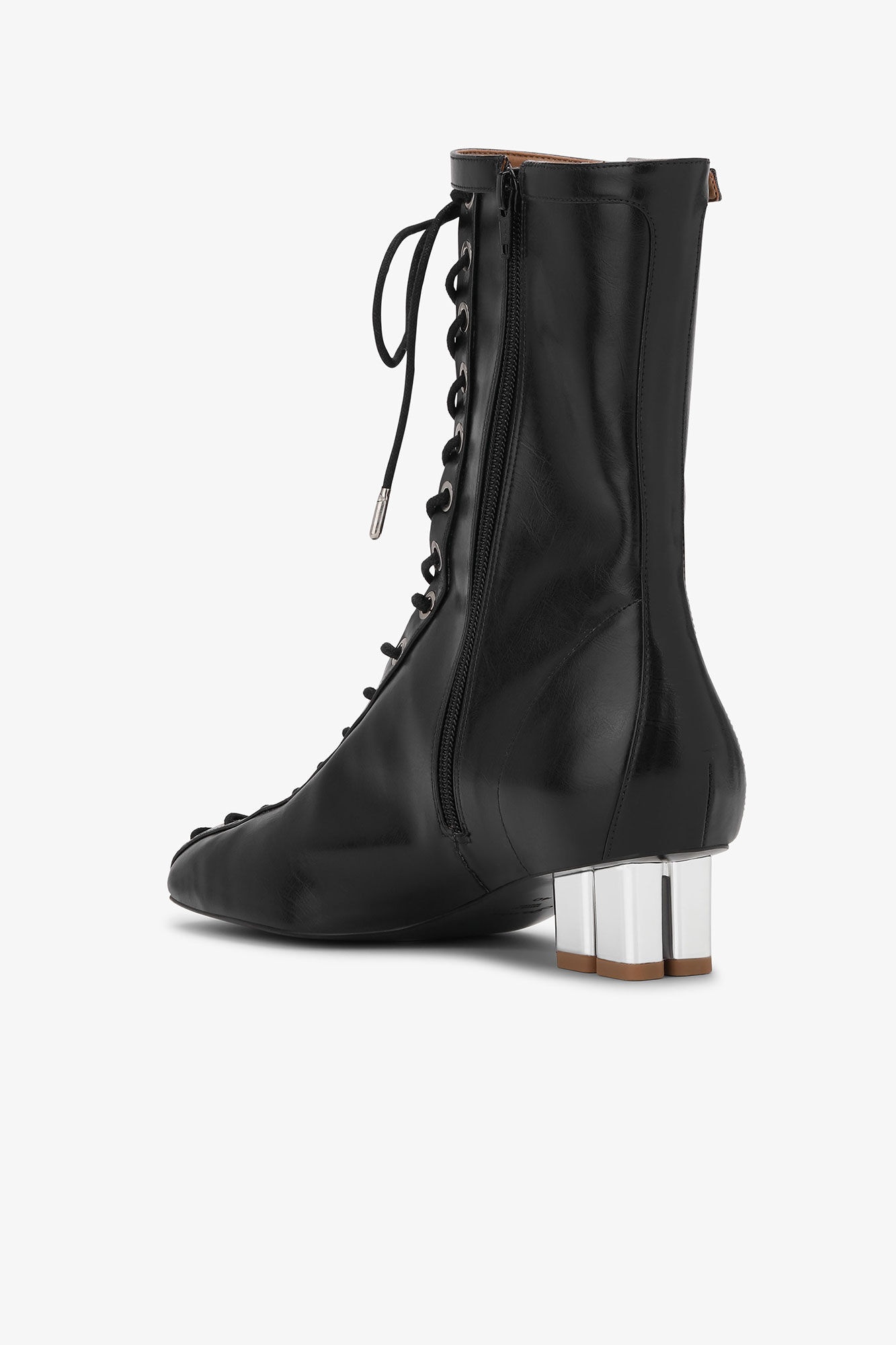 BLACK OLEATEX EYELETS LACE-UP ANKLE BOOT - 3
