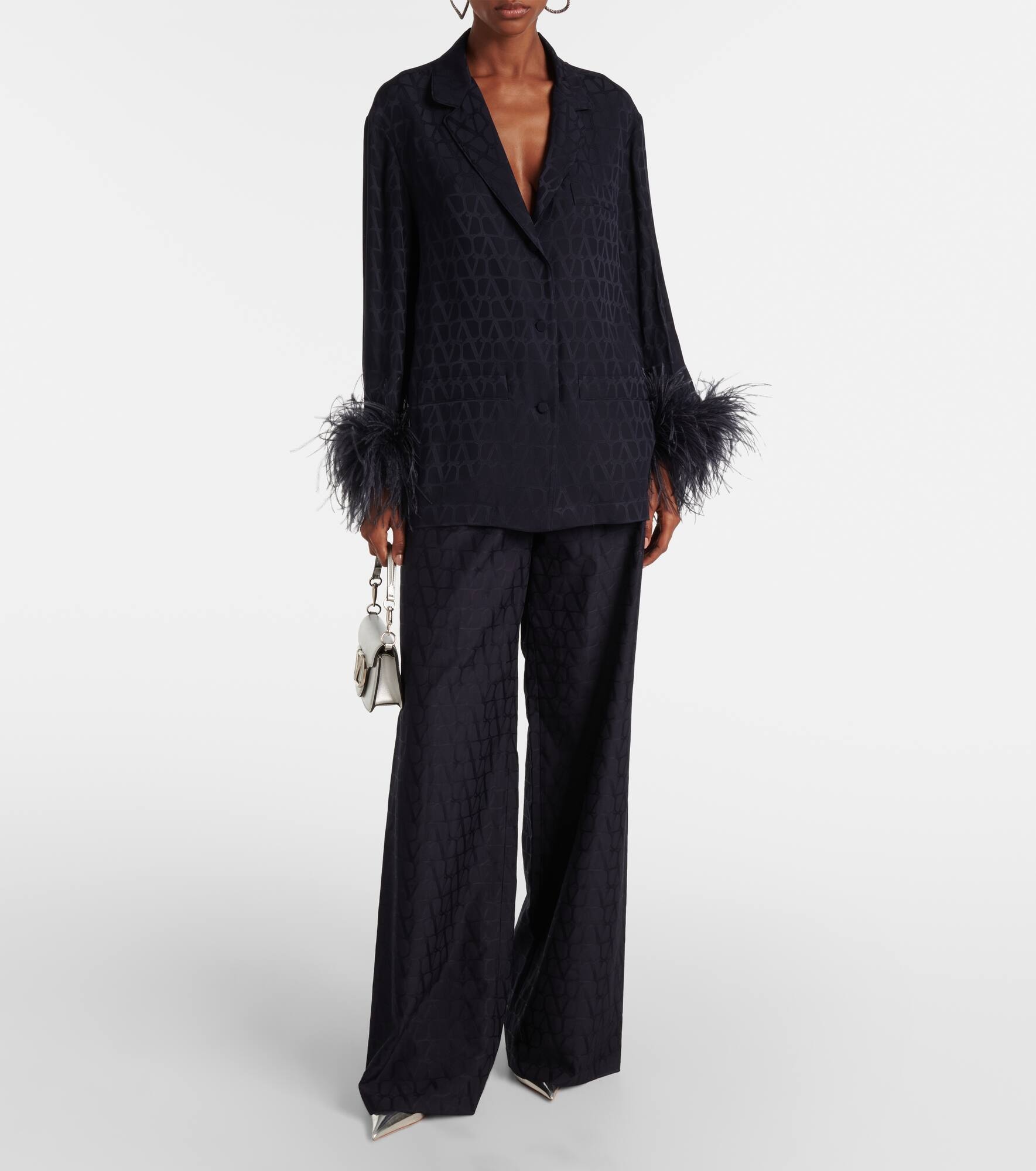 Toile Iconographe feather-trimmed silk shirt - 2