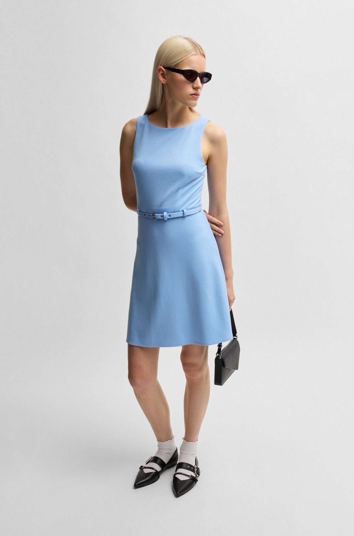 A-LINE DRESS WITH BUCKLED BELT - 2