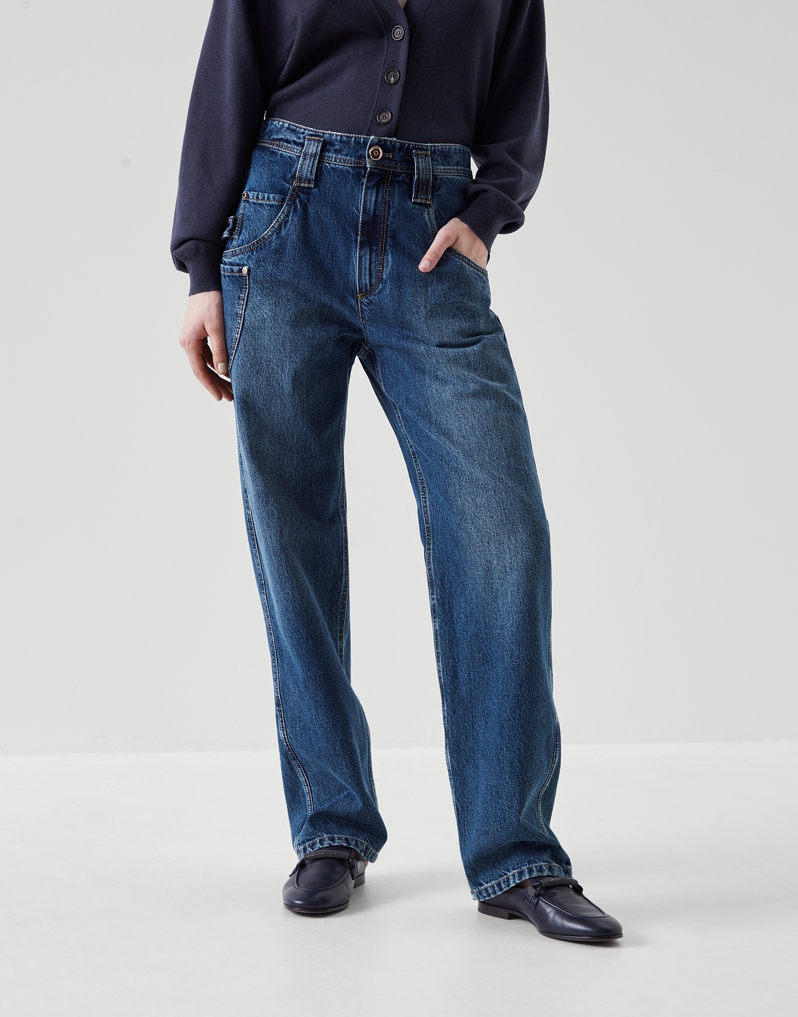 Authentic denim carpenter trousers with shiny tab - 1