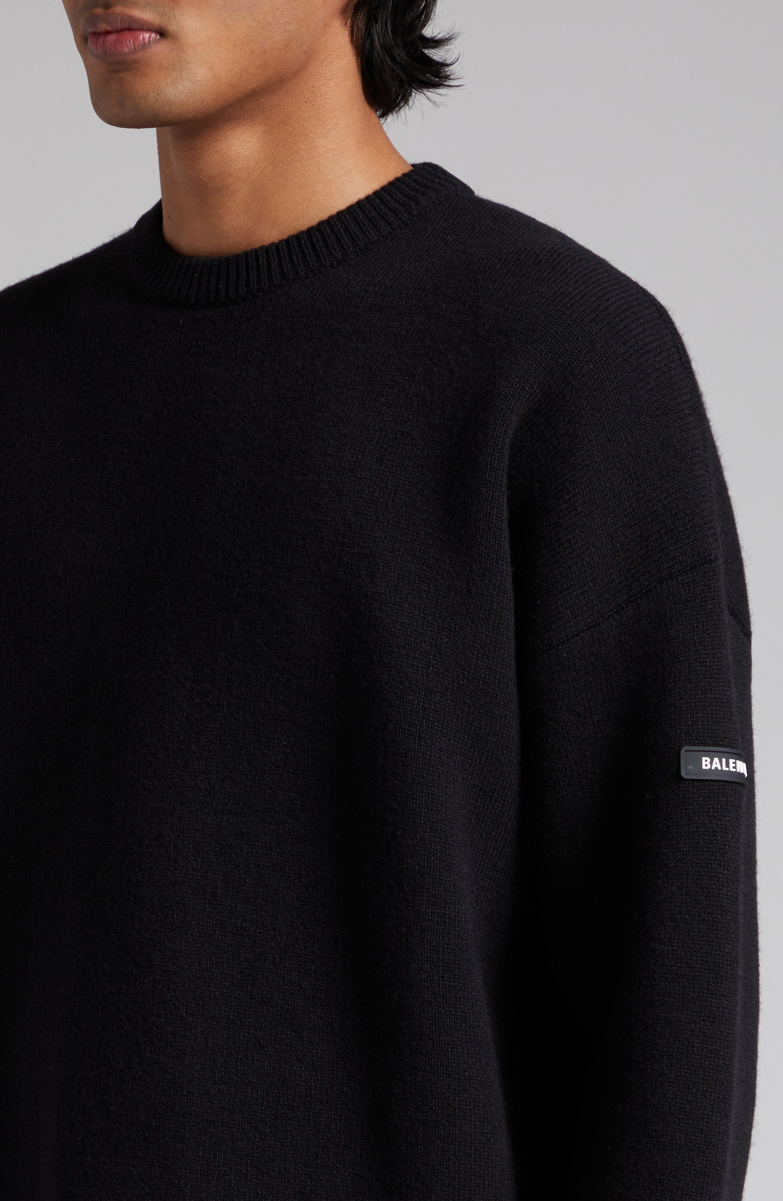 Oversize Double Face Wool Blend Crewneck Sweater - 5