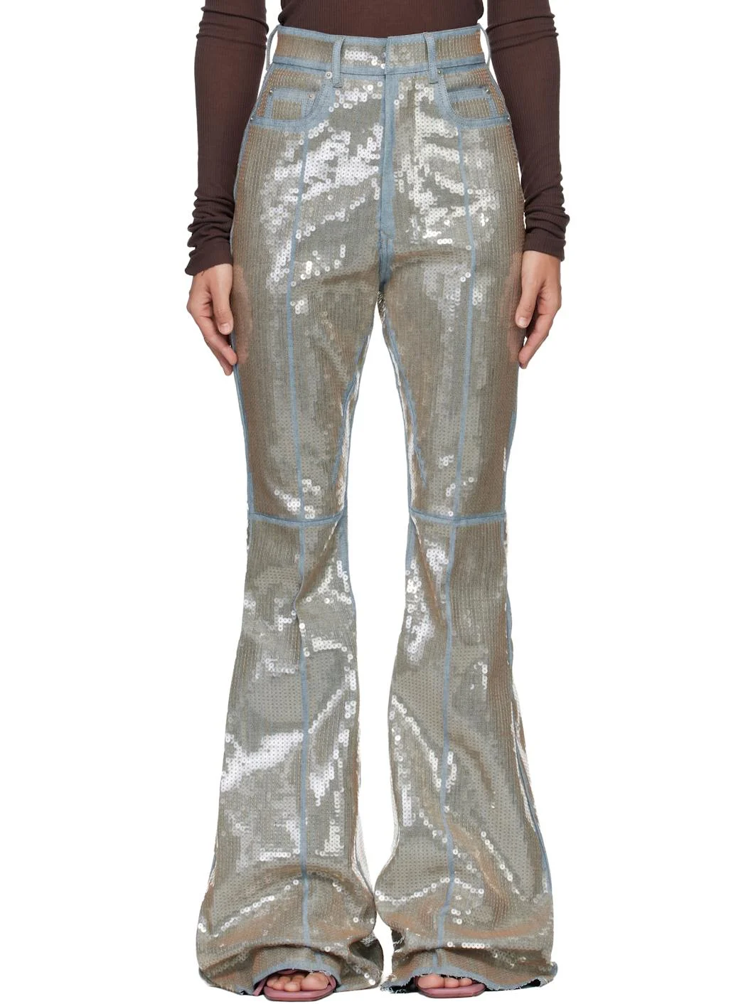 Blue & Beige Temple Bolan Bootcut Jeans - 1