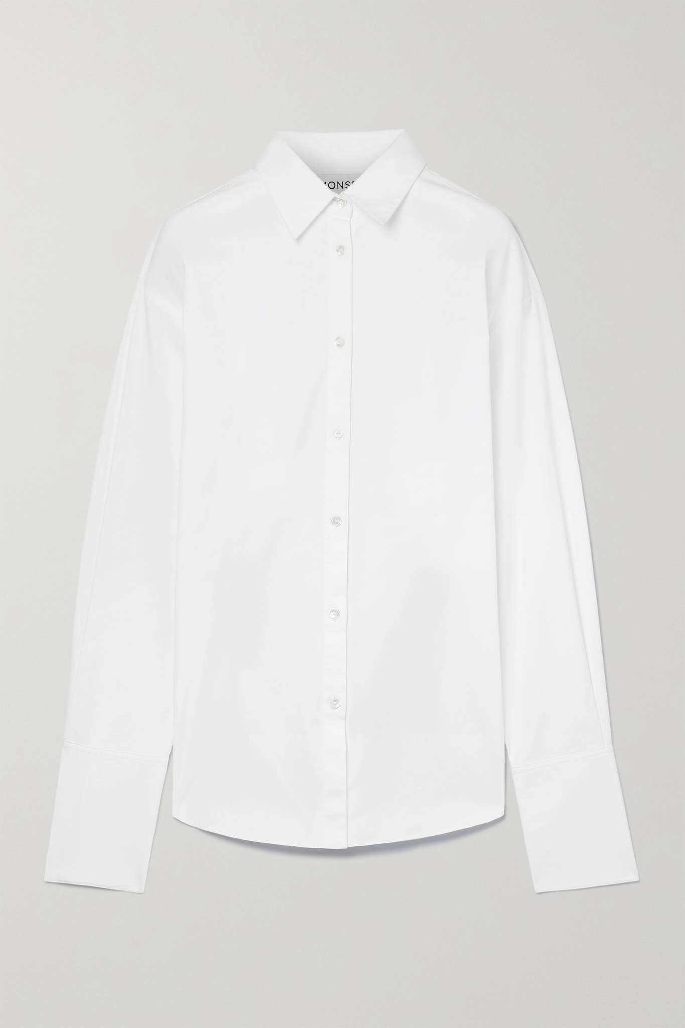 Open-back leather-trimmed cotton-blend poplin shirt - 1