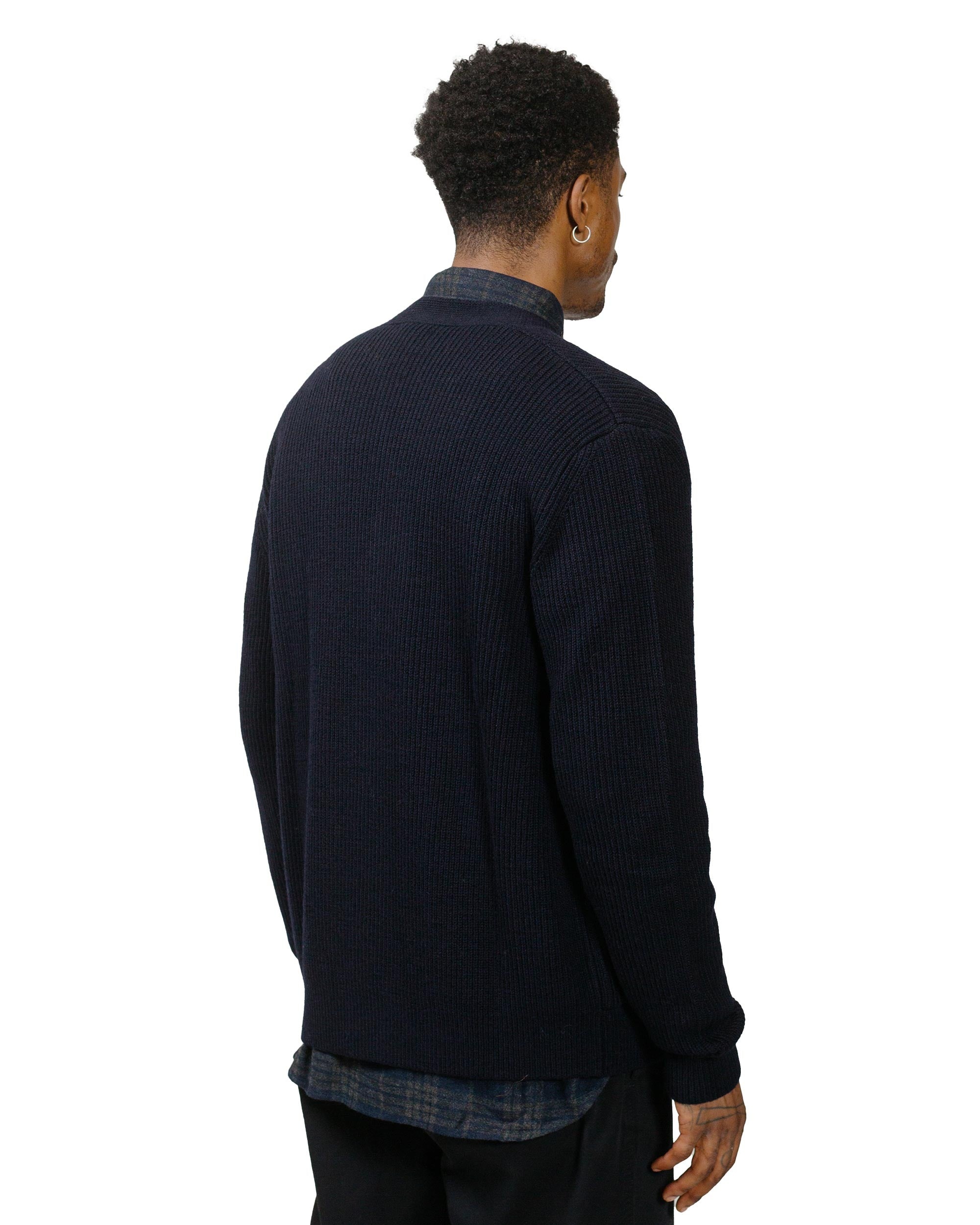 Loki Wool Cotton Rib Cardigan Dark Navy - 3
