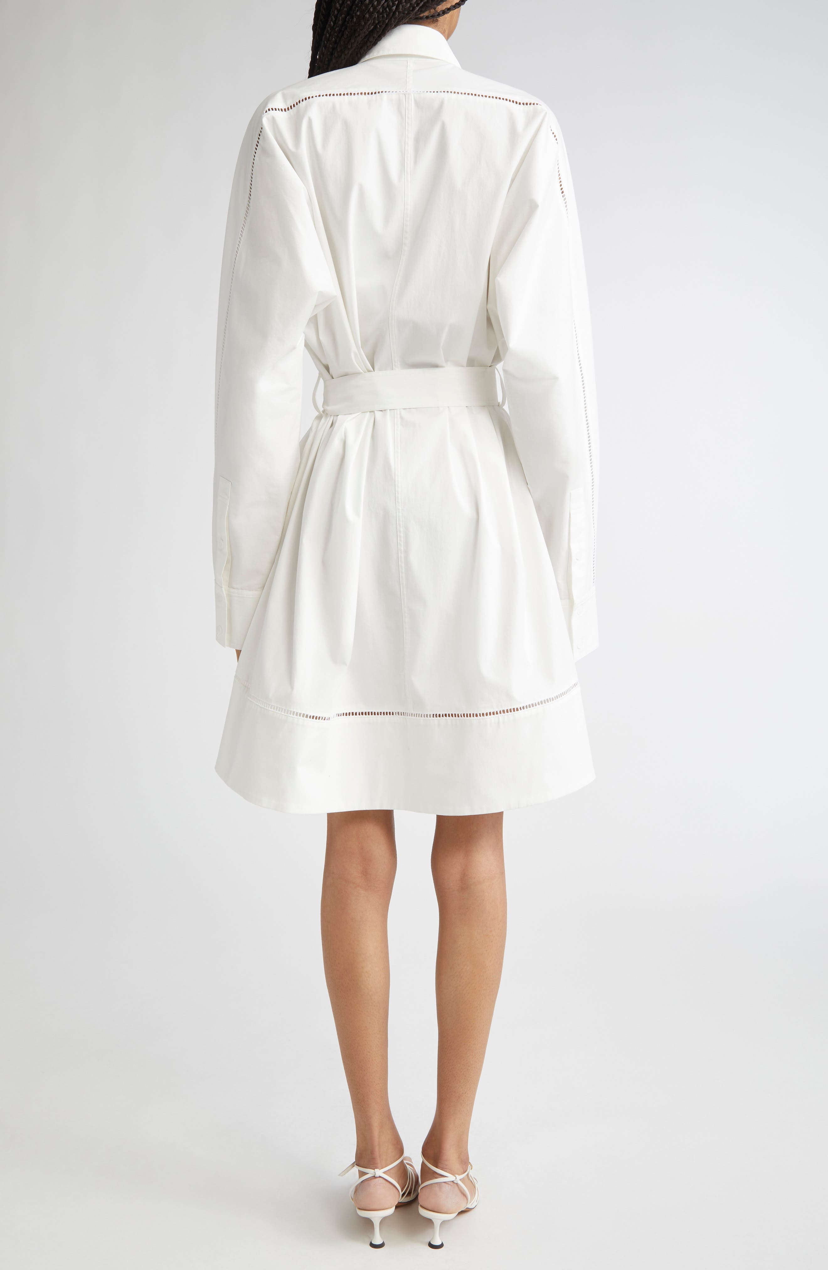 Proenza Schouler Sammy Long Sleeve Belted Stretch Cotton Poplin Shirtdress in White at Nordstrom - 2