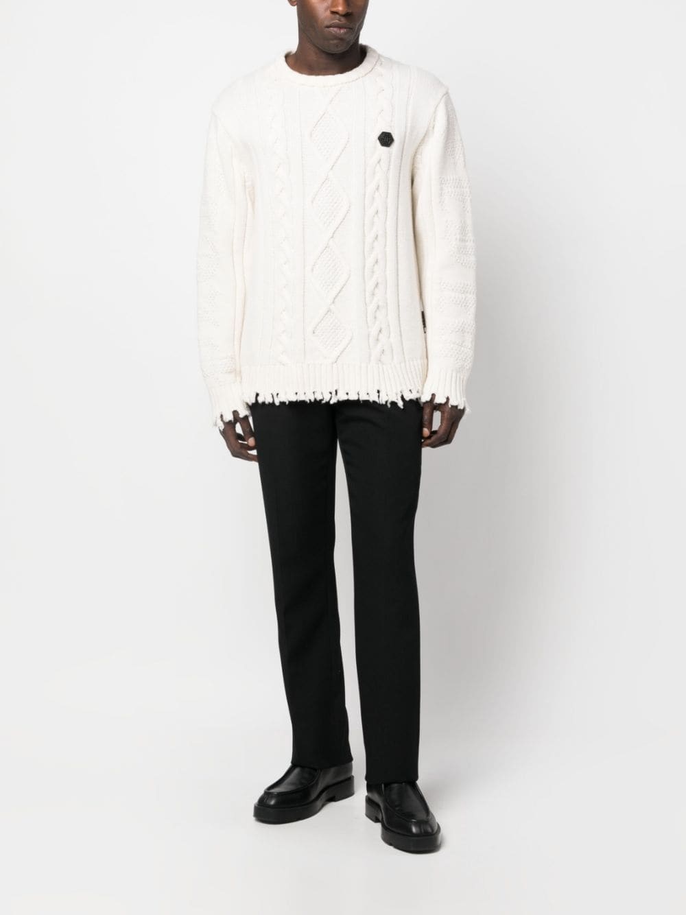 cable-knit distressed-finish jumper - 2