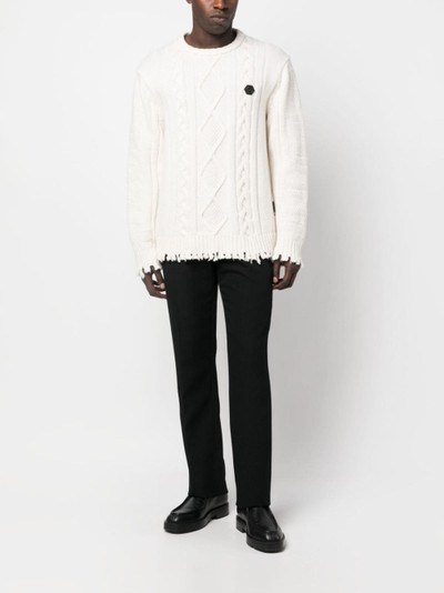 PHILIPP PLEIN cable-knit distressed-finish jumper outlook