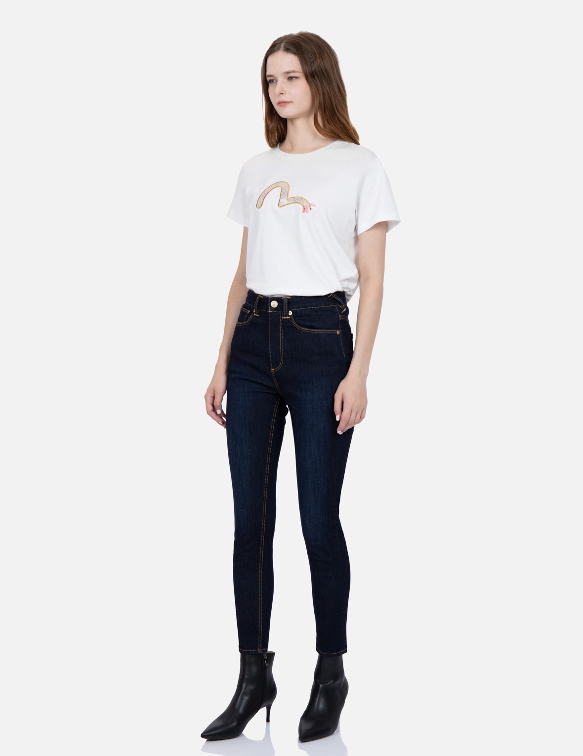 BROCADE SEAGULL AND KAMON APPLIQUÉ SKINNY JEANS - 4
