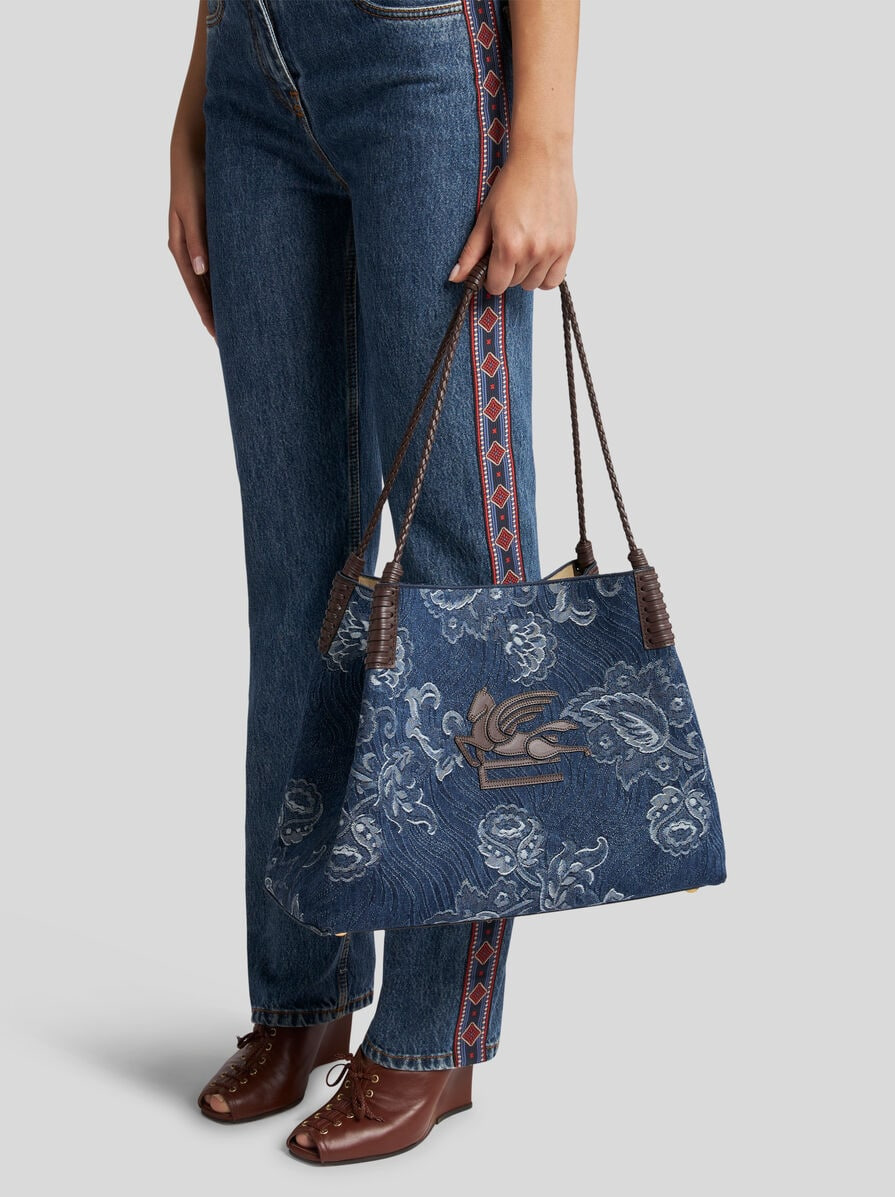MEDIUM LIBRA TOTE BAG IN JACQUARD DENIM - 3