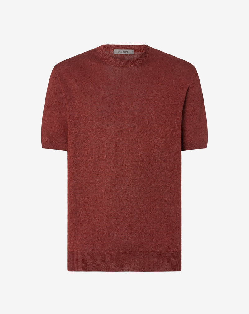 Burgundy pure linen crew neck knitwear 1