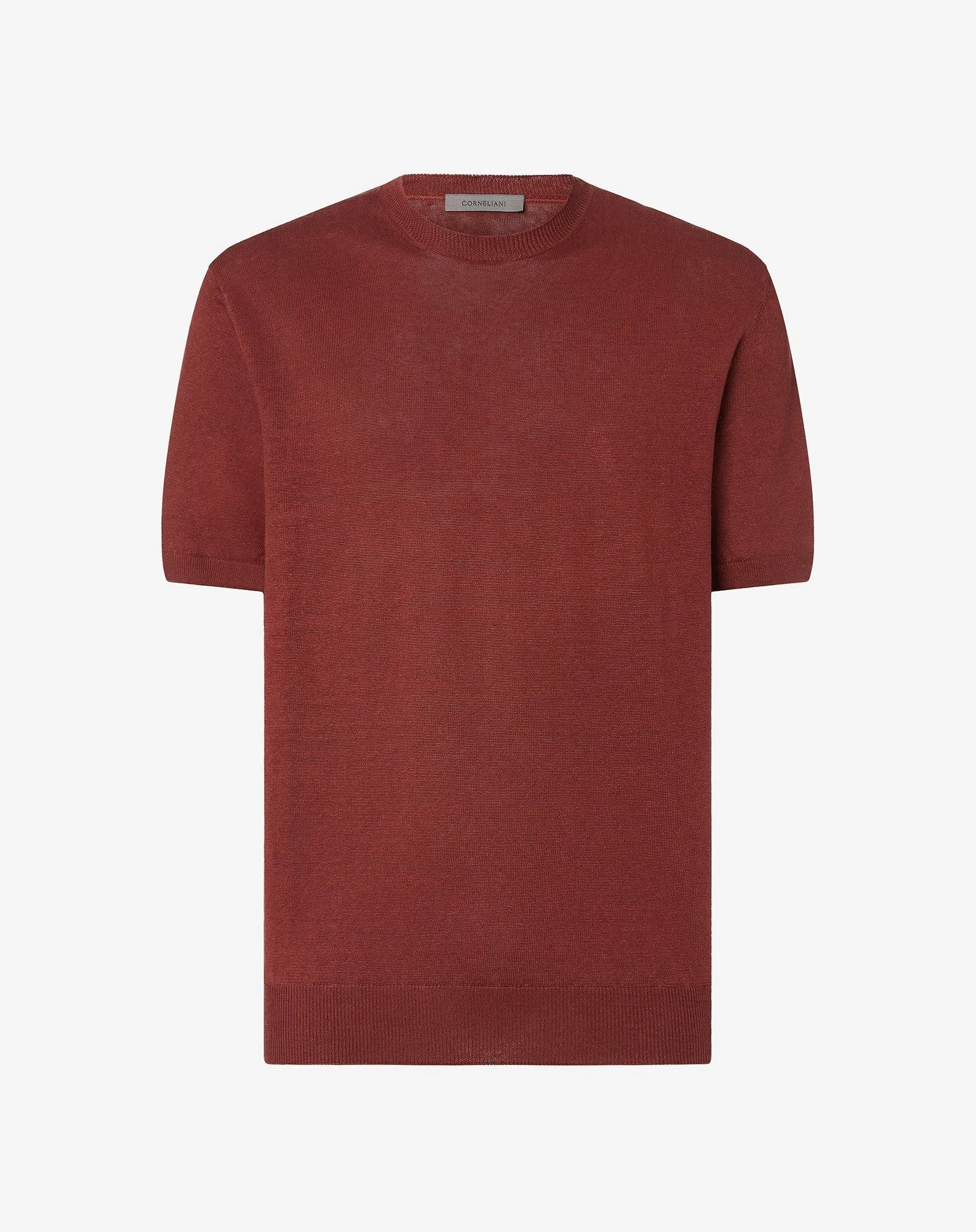 Burgundy pure linen crew neck knitwear - 1
