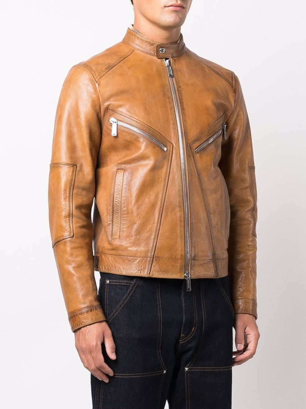 leather zip-front casual jacket - 3