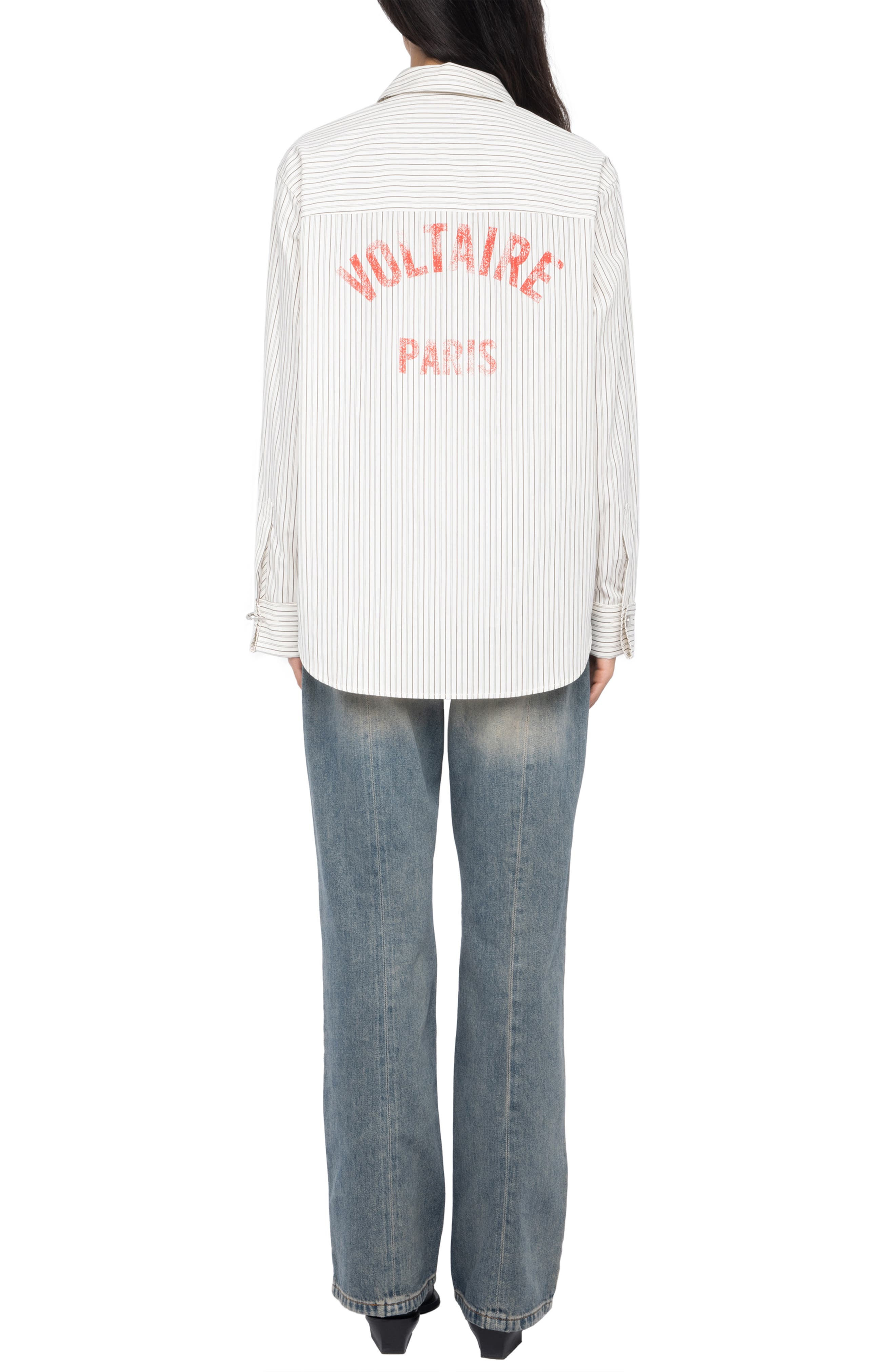 Zadig & Voltaire Morning Pop Logo Stripe Button-Up Shirt in Judo at Nordstrom - 8