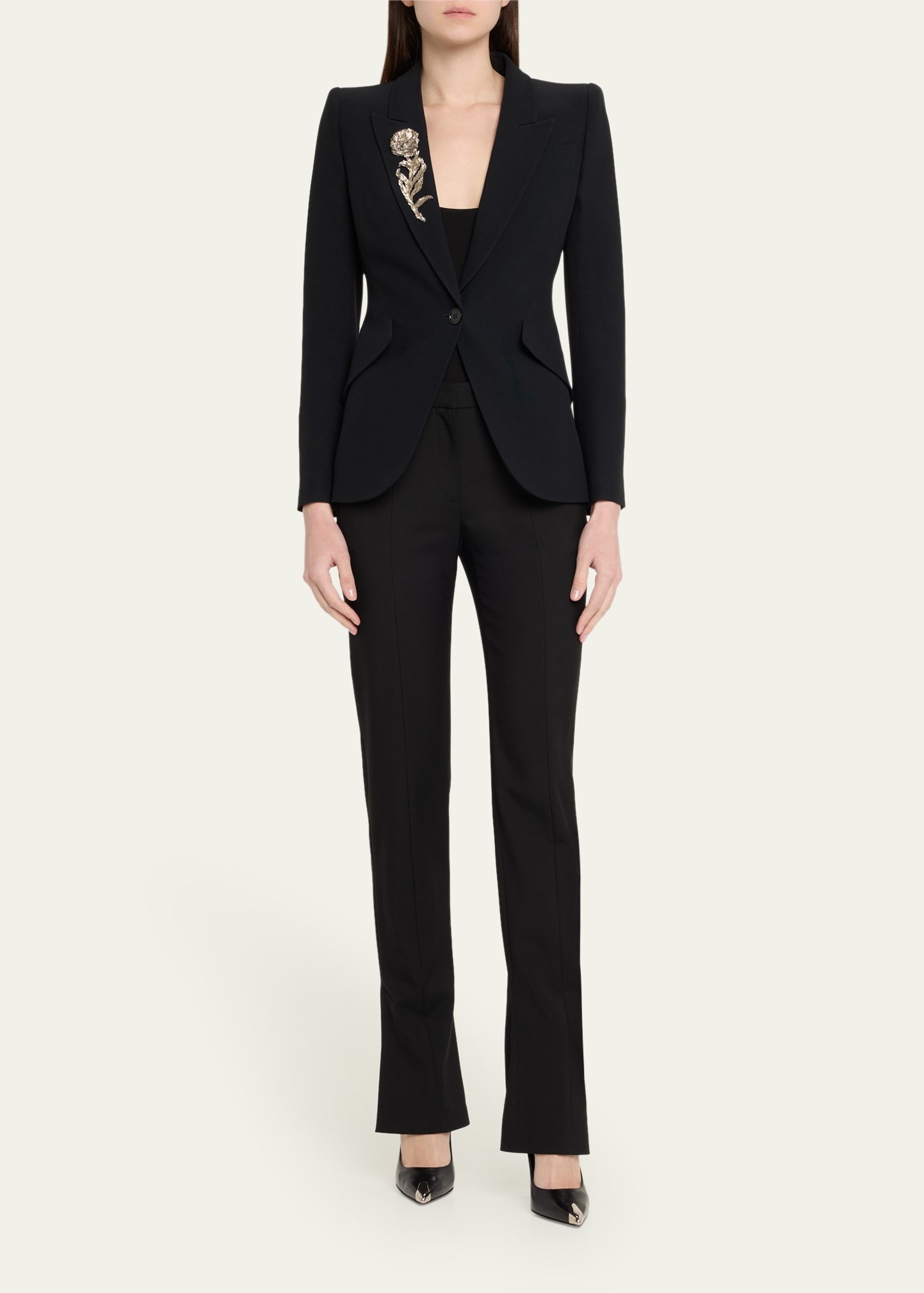 Crystal Rose Embroidered Single-Breasted Blazer - 2