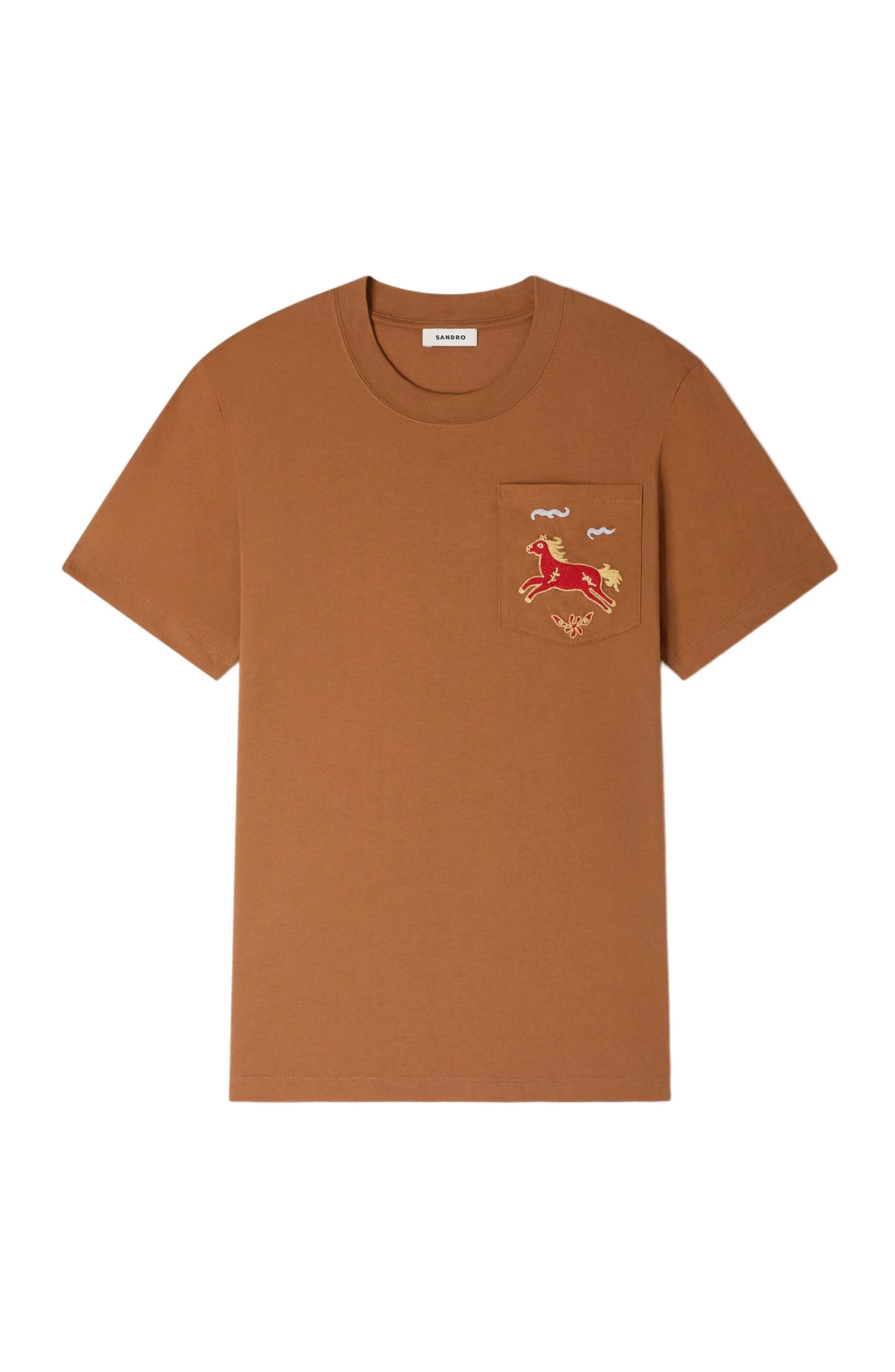 SANDRO Embroidered horse cotton T-shirt in Beige at Nordstrom - 1