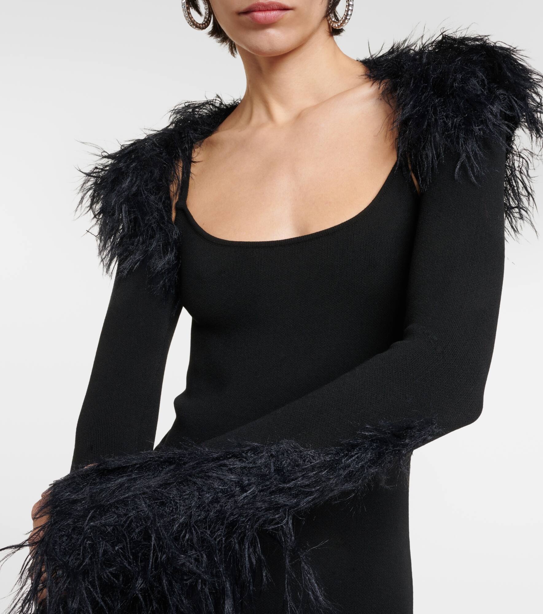 Feather-trimmed jersey midi dress - 4