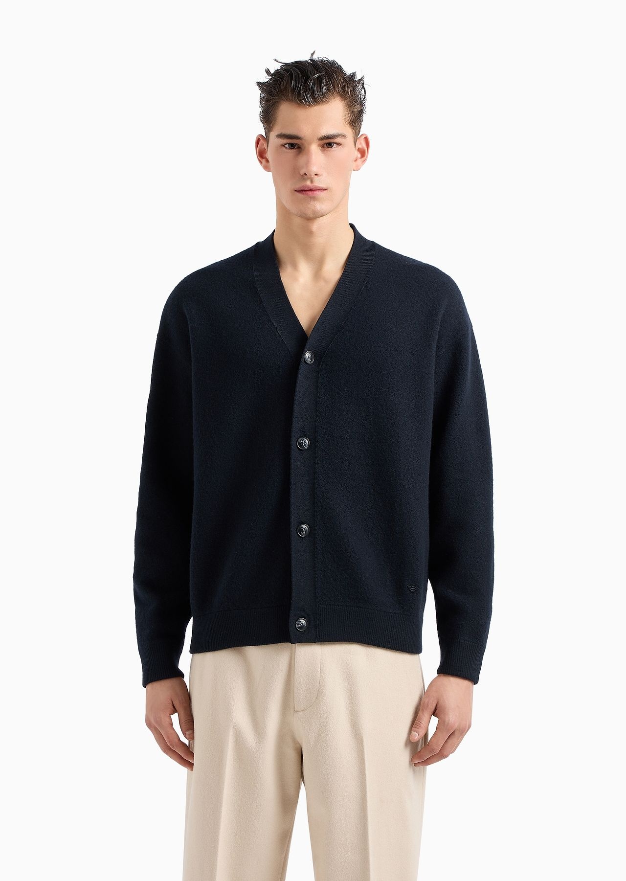 V-neck cardigan made of virgin wool with a jersey-fleece effect - 2