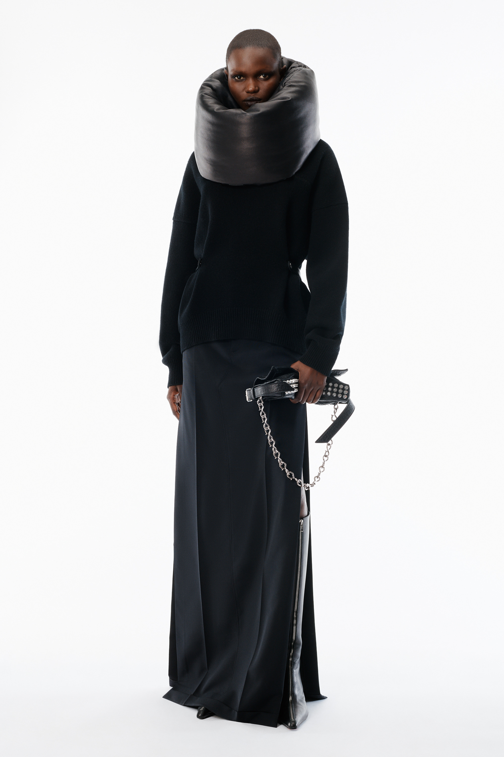 Black Wool Mohair Tailored Maxi Skirt - 2