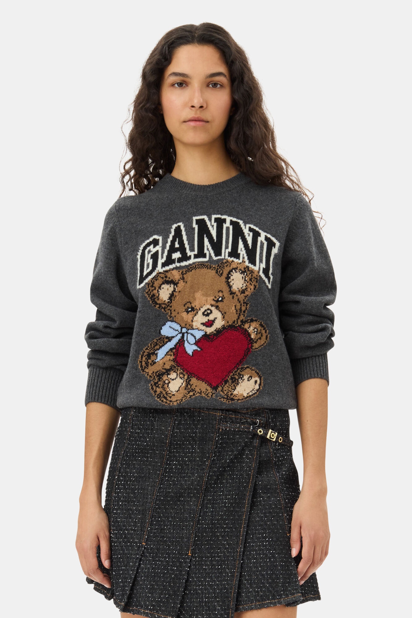 DARK GREY GRAPHIC BEAR SWEATER - 2