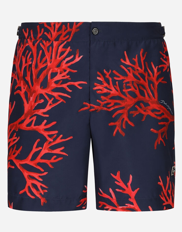 Mid-length swim shorts with coral print - 2